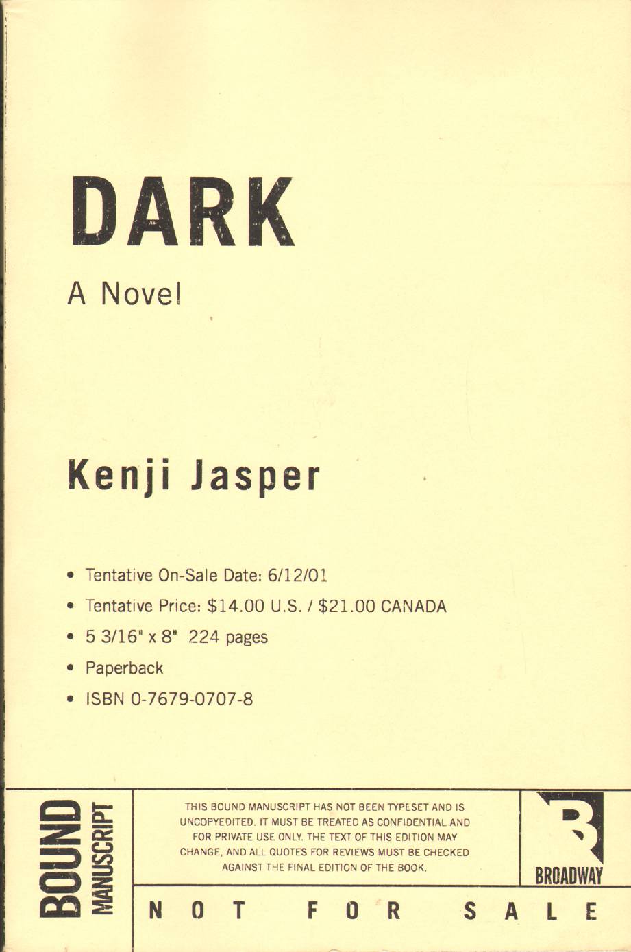 Image for DARK A Novel